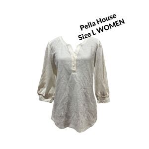 Women's Time and Tru Quilted Top with ¾-Length Puff Sleeves size L Winter White